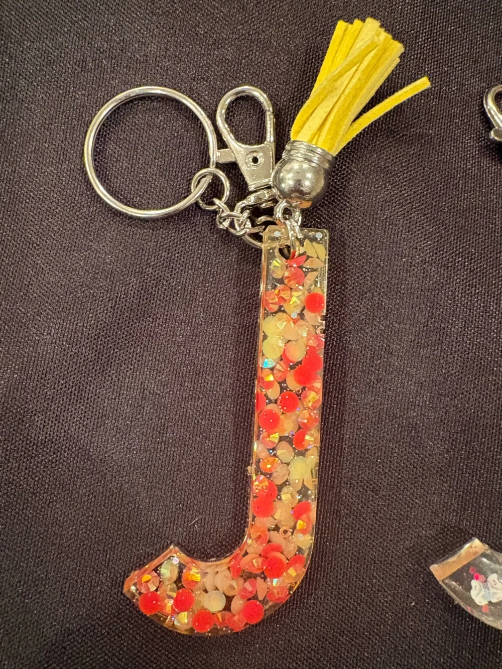 Resin J Initial Keychain and Tassels